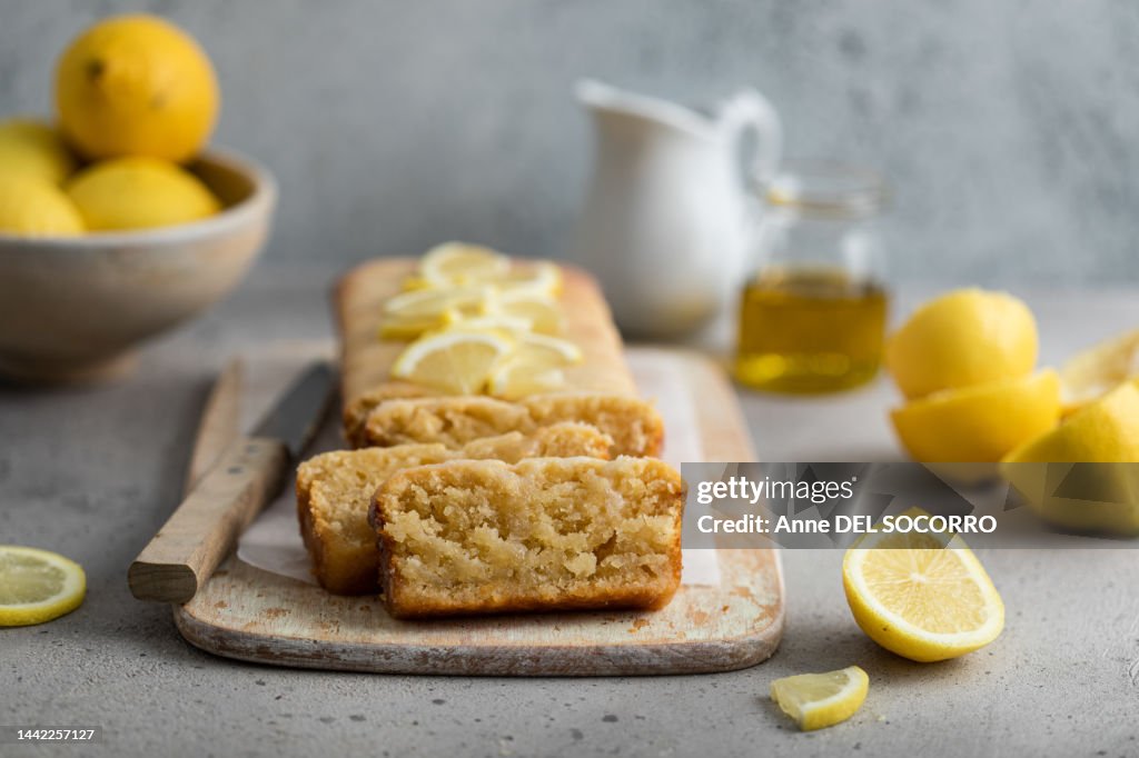 Slices of lemon loaf cake