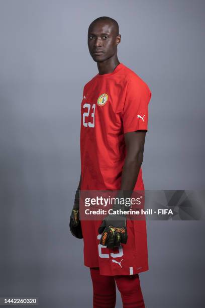 Alfred Gomis of Senegal poses during the official FIFA World Cup Qatar 2022 portrait session on November 17, 2022 in Doha, Qatar.