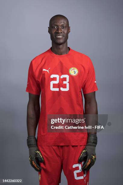 Alfred Gomis of Senegal poses during the official FIFA World Cup Qatar 2022 portrait session on November 17, 2022 in Doha, Qatar.