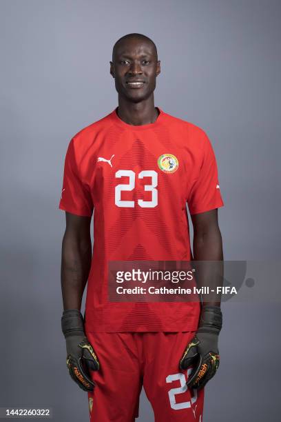 Alfred Gomis of Senegal poses during the official FIFA World Cup Qatar 2022 portrait session on November 17, 2022 in Doha, Qatar.