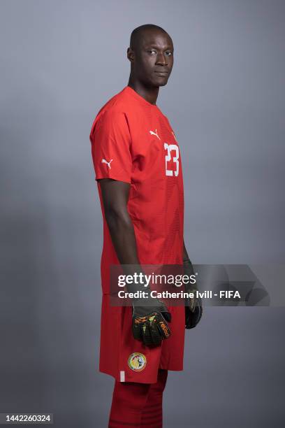 Alfred Gomis of Senegal poses during the official FIFA World Cup Qatar 2022 portrait session on November 17, 2022 in Doha, Qatar.