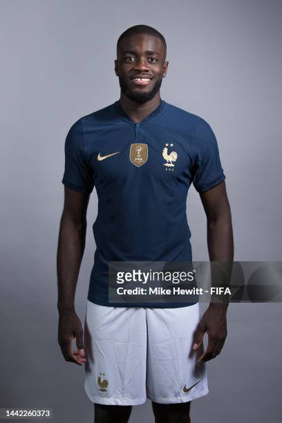 Dayot Upamecano of France poses during the official FIFA World Cup Qatar 2022 portrait session on November 17, 2022 in Doha, Qatar.