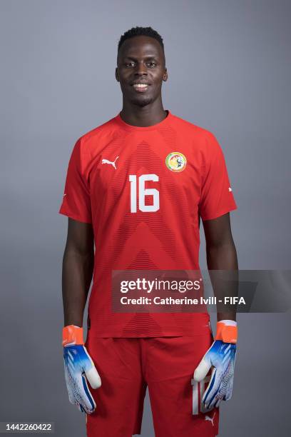 Edouard Mendy of Senegal poses during the official FIFA World Cup Qatar 2022 portrait session on November 17, 2022 in Doha, Qatar.