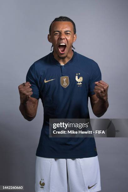 Jules Kounde of France poses during the official FIFA World Cup Qatar 2022 portrait session on November 17, 2022 in Doha, Qatar.