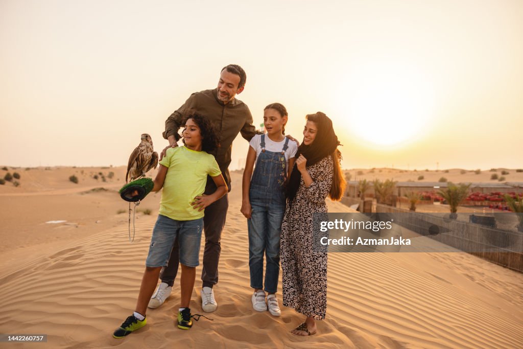 Middle Eastern Family Trying Falconry