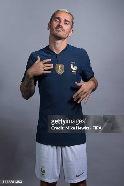 Antoine Griezmann of France poses during the official FIFA World Cup Qatar 2022 portrait session on November 17, 2022 in Doha, Qatar.