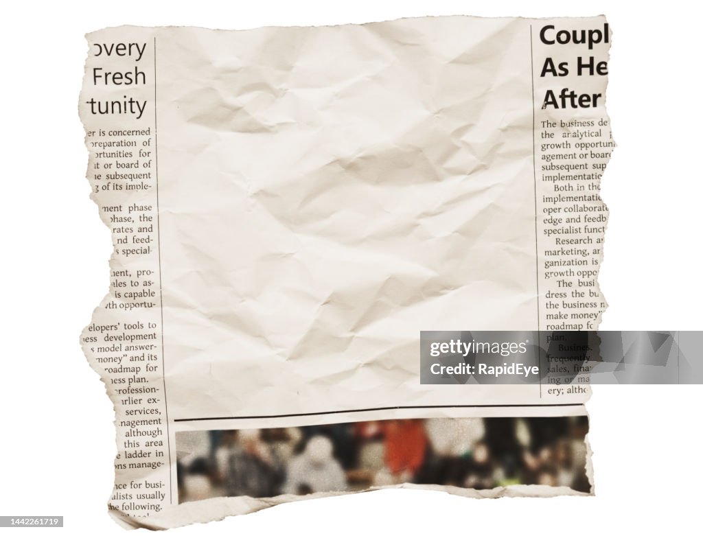 Squashed Newspaper Crumpled Tornout Section Of Newspaper Page With Blank Space For Your ...