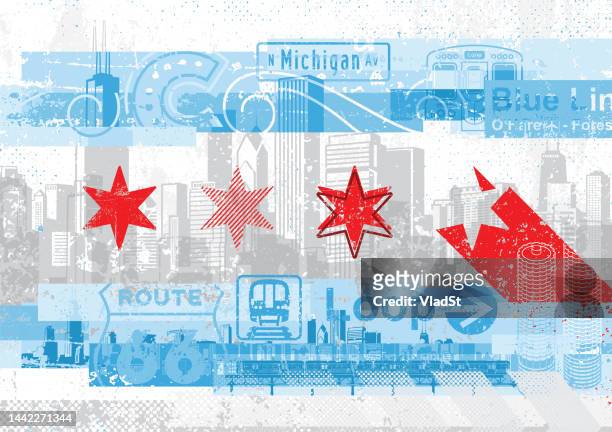 シカゴ市の都市抽象的デザイングランジ背景の旗 - michigan avenue chicago点のイラスト素材／クリップアート素材／マンガ素材／アイコン素材