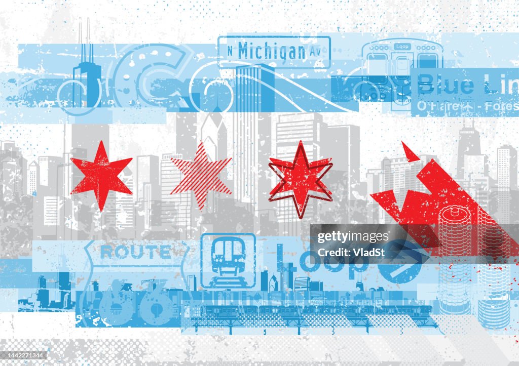Flag of Chicago City Urban Abstract Design Grunge Background