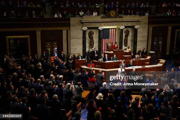 Speaker of the House Nancy Pelosi delivers remarks from the House Chambers of the U.S. Capitol Building on November 17, 2022 in Washington, DC....