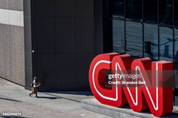 Person walks into the world headquarters for the Cable News Network on November 17, 2022 in Atlanta, Georgia. CNN's CEO and Chairman, Chris Licht,...