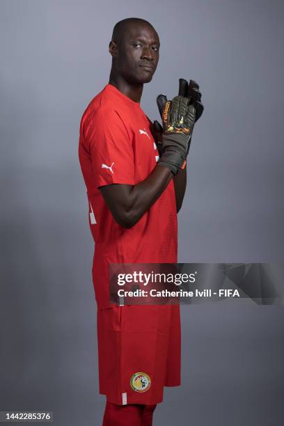 Alfred Gomis of Senegal poses during the official FIFA World Cup Qatar 2022 portrait session on November 17, 2022 in Doha, Qatar.