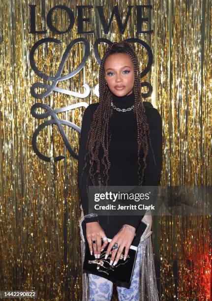 Reign Edwards attends the LOEWE Rodeo Drive Party at Whiskey a Go Go on November 16, 2022 in West Hollywood, California.