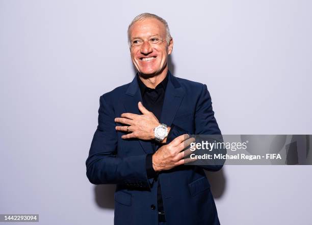 Didier Deschamps, Head Coach of France, poses during the official FIFA World Cup Qatar 2022 portrait session on November 17, 2022 in Doha, Qatar.