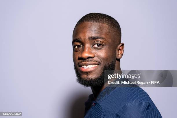 Dayot Upamecano of France poses during the official FIFA World Cup Qatar 2022 portrait session on November 17, 2022 in Doha, Qatar.