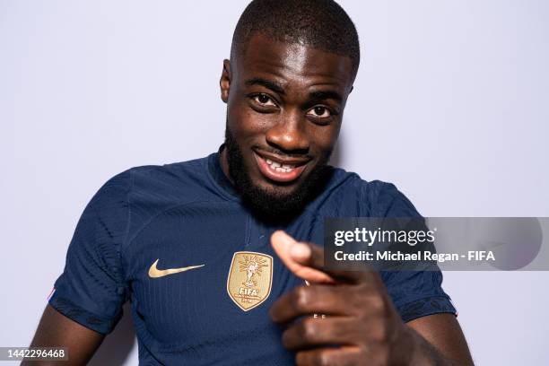 Dayot Upamecano of France poses during the official FIFA World Cup Qatar 2022 portrait session on November 17, 2022 in Doha, Qatar.