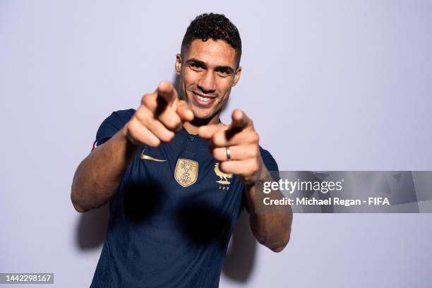 Raphael Varane of France poses during the official FIFA World Cup Qatar 2022 portrait session on November 17, 2022 in Doha, Qatar.