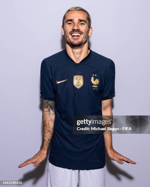 Antoine Griezmann of France poses during the official FIFA World Cup Qatar 2022 portrait session on November 17, 2022 in Doha, Qatar.