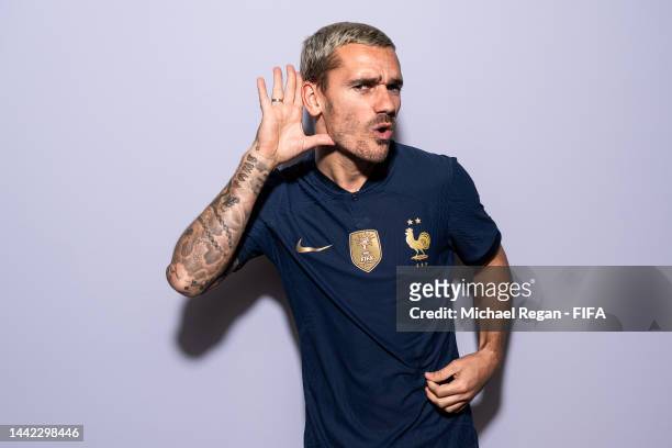 Antoine Griezmann of France poses during the official FIFA World Cup Qatar 2022 portrait session on November 17, 2022 in Doha, Qatar.