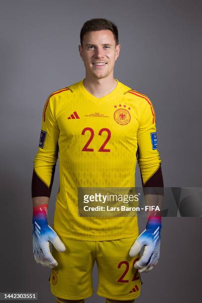 Marc-Andre ter Stegen of Germany poses during the official FIFA World Cup Qatar 2022 portrait session on November 17, 2022 in Doha, Qatar.