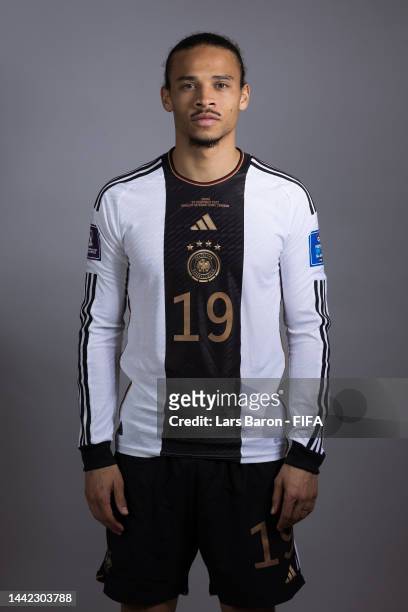 Leroy Sane of Germany poses during the official FIFA World Cup Qatar 2022 portrait session on November 17, 2022 in Doha, Qatar.