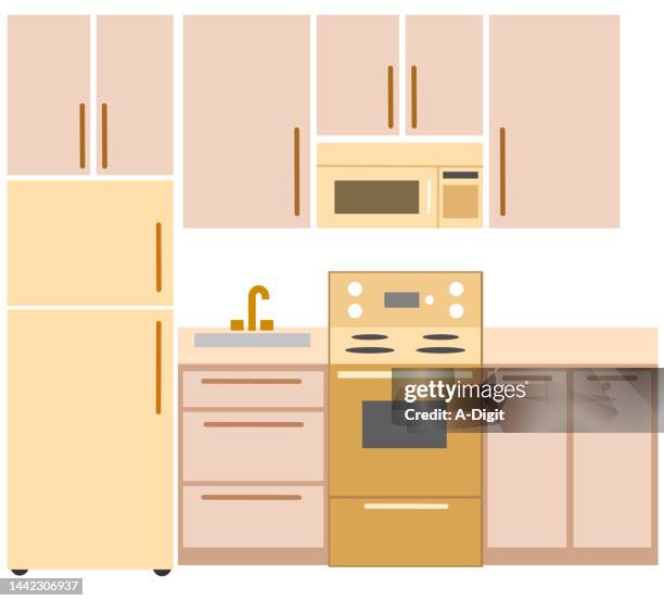 illustrations, cliparts, dessins animés et icônes de maman&bébéavecpoussette (1) - rangement cuisine