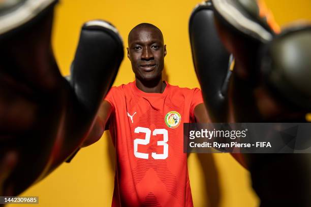 Alfred Gomis of Senegal during the official FIFA World Cup Qatar 2022 portrait session on November 17, 2022 in Doha, Qatar.