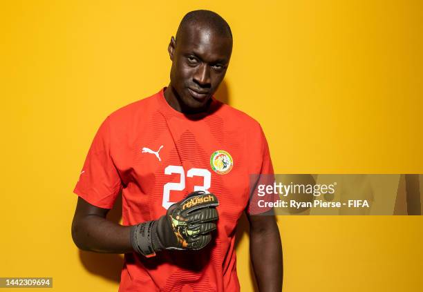 Alfred Gomis of Senegal during the official FIFA World Cup Qatar 2022 portrait session on November 17, 2022 in Doha, Qatar.