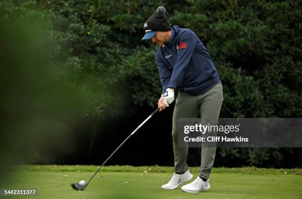 Austin Cook of the United States plays his shot from the first tee at Sea Island Resort Plantation Course on November 17, 2022 in St Simons Island,...