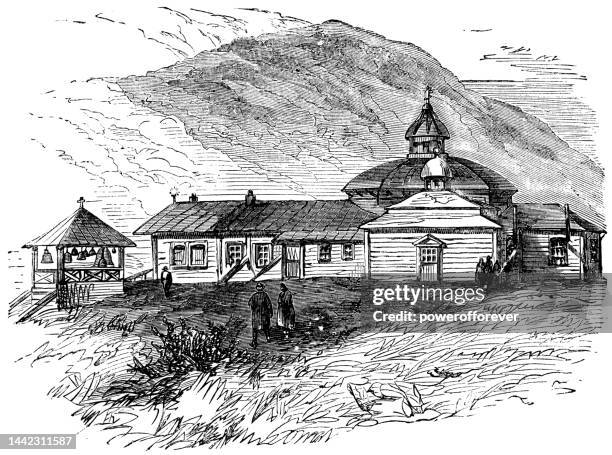 The Original St Alexander Nevsky Church In Petropavlovskkamchatsky Russia 19th Century High-Res Vector Graphic