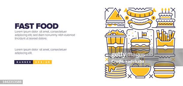 ilustraciones, imágenes clip art, dibujos animados e iconos de stock de concepto de comida rápida para página de destino, diseño de banners de sitios web, publicidad en línea, publicidad y material de marketing - envoltorio de dulce