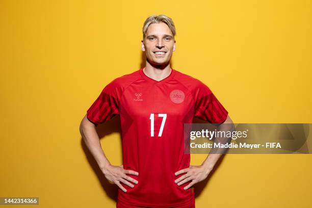 Jens Strygern Larsen of Denmark poses during the official FIFA World Cup Qatar 2022 portrait session on November 17, 2022 in Doha, Qatar.