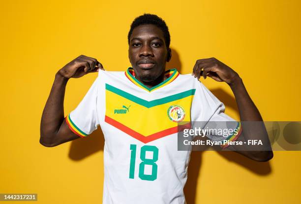 Ismaila Sarr of Senegal poses during the official FIFA World Cup Qatar 2022 portrait session on November 17, 2022 in Doha, Qatar.