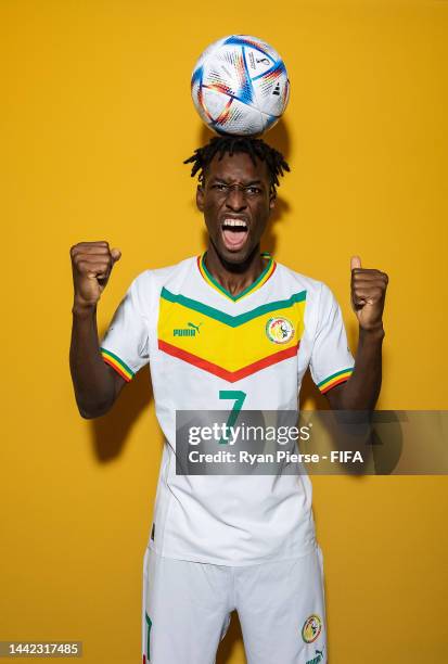 Nicolas Jackson of Senegal poses during the official FIFA World Cup Qatar 2022 portrait session on November 17, 2022 in Doha, Qatar.