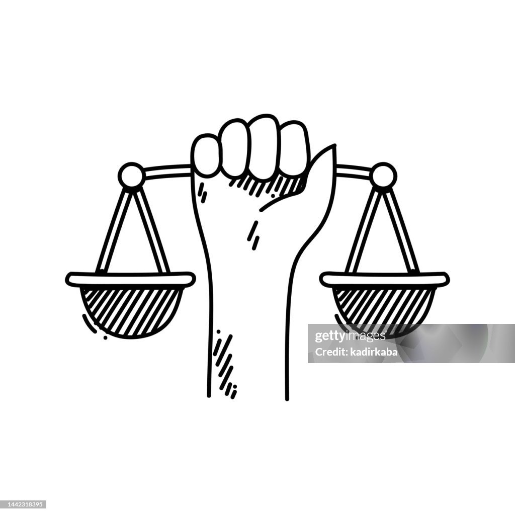 Icono de Scales of Justice Line, Diseño de boceto, Pixel perfect, Trazo editable. equilibrio, ley.