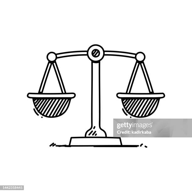 ilustrações de stock, clip art, desenhos animados e ícones de scales of justice line icon, sketch design, pixel perfect, editable stroke. law,. balance - espectro