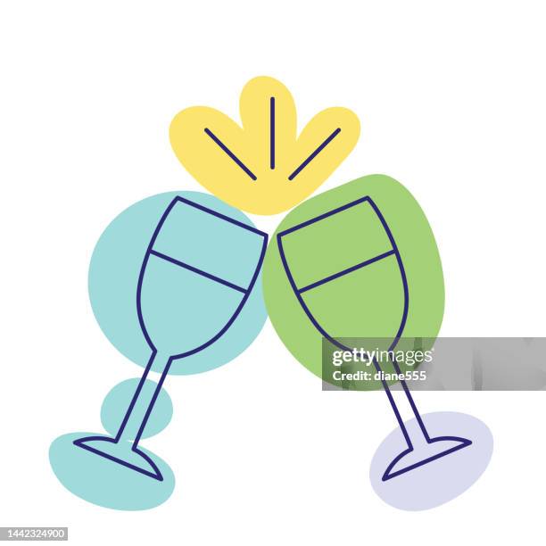 champagne toast - thin line celebration icon in abstract shapes on transparent background - champagne flute transparent background stock illustrations