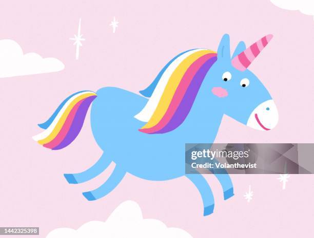 unicorn flying in pastel colors illustration - unicorn stock pictures, royalty-free photos & images