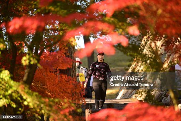 Ritsuko Ryu of Japan walks on the 2nd hole during the second round of Daio Paper Elleair Ladies at Elleair Golf Club Matsuyama on November 18, 2022...