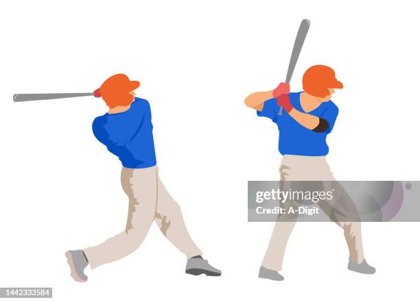 batter up orange - kid hitting baseball stock illustrations