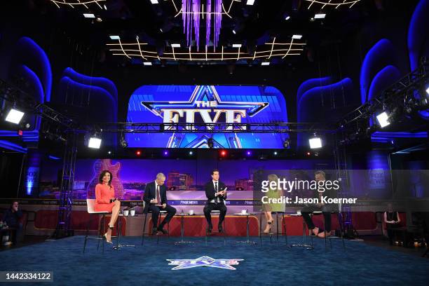 Jeanine Pirro, Harold Ford Jr., Jesse Watters, Dana Perino, and Greg Gutfeld speak onstage during 2022 FOX Nation Patriot Awards at Hard Rock Live at...