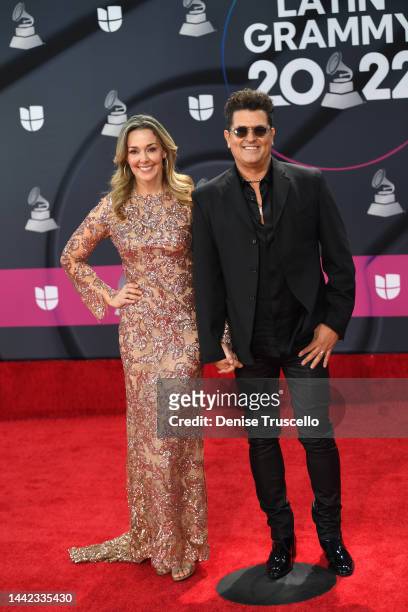 Claudia Elena Vásquez and Carlos Vives attend The 23rd Annual Latin Grammy Awards at Michelob ULTRA Arena on November 17, 2022 in Las Vegas, Nevada.