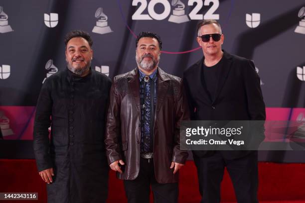 Paco Ayala, Micky Huidobro and Randy Ebright of Molotov attend the red carpet during the 23rd Annual Latin GRAMMY Awards at Michelob ULTRA Arena on...