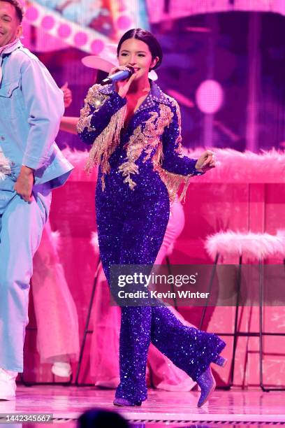 Ángela Aguilar performs onstage during The 23rd Annual Latin Grammy Awards at Michelob ULTRA Arena on November 17, 2022 in Las Vegas, Nevada.