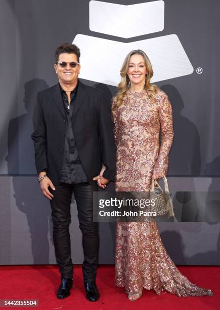 Carlos Vives and Claudia Elena Vásquez attend The 23rd Annual Latin Grammy Awards at Michelob ULTRA Arena on November 17, 2022 in Las Vegas, Nevada.