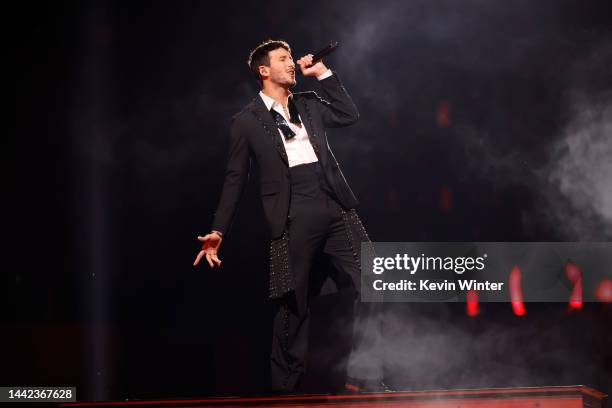 Sebastián Yatra performs onstage during The 23rd Annual Latin Grammy Awards at Michelob ULTRA Arena on November 17, 2022 in Las Vegas, Nevada.