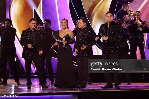 Chiquis Rivera and Banda Los Recoditos perform onstage during The 23rd Annual Latin Grammy Awards at Michelob ULTRA Arena on November 17, 2022 in Las...