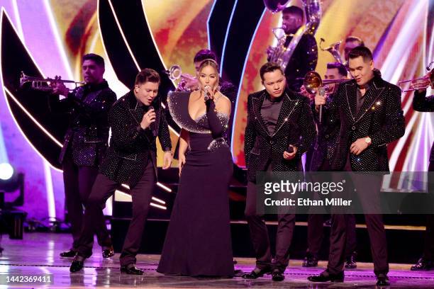 Chiquis Rivera and Banda Los Recoditos perform onstage during the 23rd Annual Latin GRAMMY Awards at Michelob ULTRA Arena on November 17, 2022 in Las...