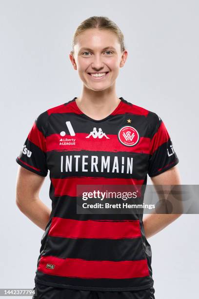 Clare Hunt poses during the Western Sydney Wanderers A-League headshots session at Wanderers Football Park on November 18, 2022 in Sydney, Australia.