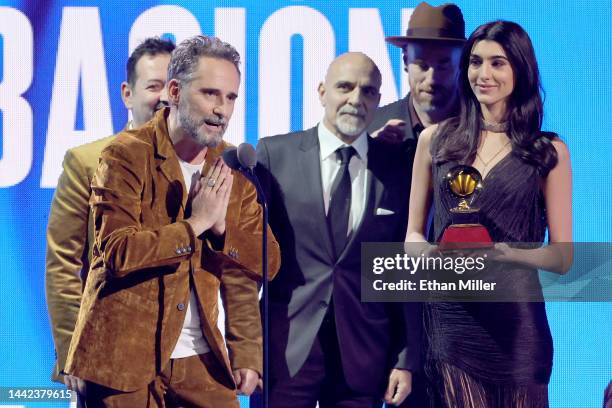 Jorge Drexler accepts Record of the Year for "Tocarte" onstage during the 23rd Annual Latin GRAMMY Awards at Michelob ULTRA Arena on November 17,...